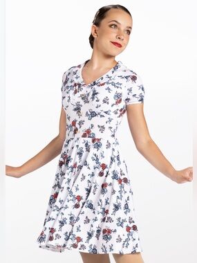 Weissman White Midi Dress with Blue and Red Floral Print